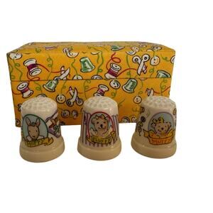 Muffy Vander Bear Thimbles Collectible Set of 3 Porcelain The Sewing Lesson NIB